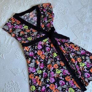 Dana Buchman women’s size‎ Large polyester spandex floral faux wrap midi dress